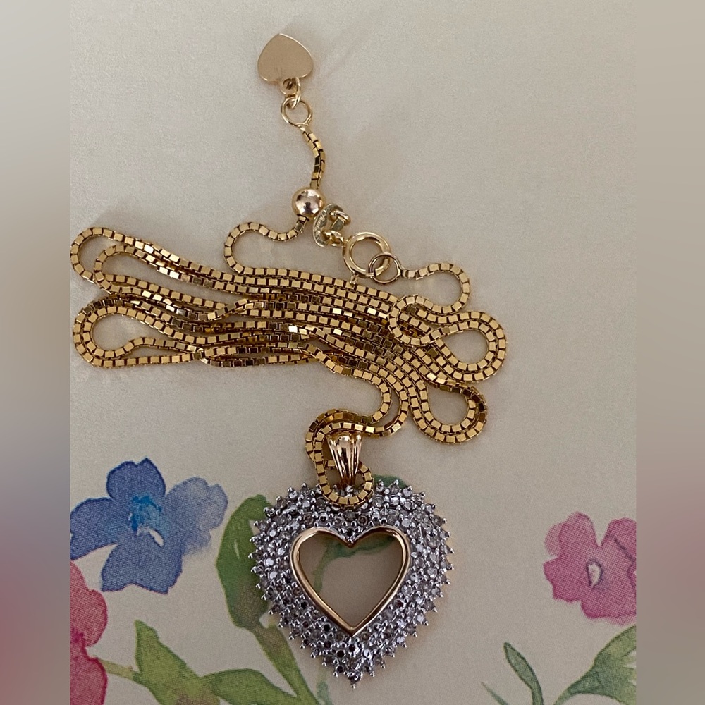 Solid 14K Gold Heart Of Abundance Natural Diamonds Pendant W Solid 14k Box Chain